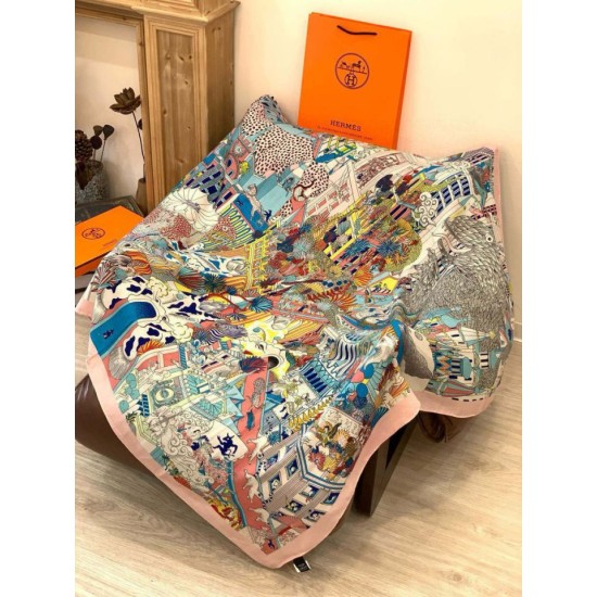 Special Grade Replica Hermès Animal City reversible cashmere scarf 140 Pink Clone Sale