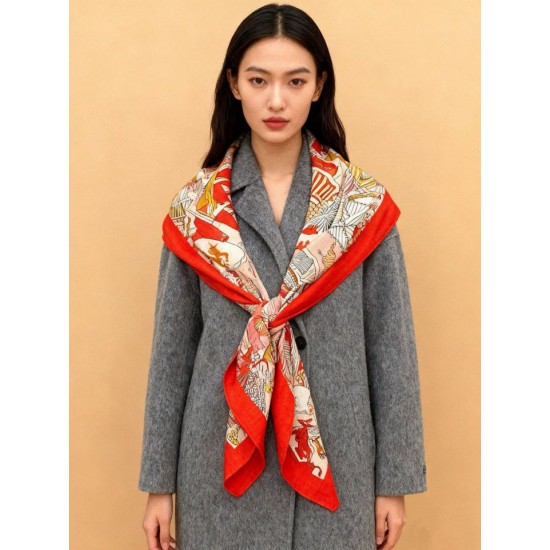 Special Grade Replica Hermès Animal City reversible cashmere scarf 140 Red Clone Sale