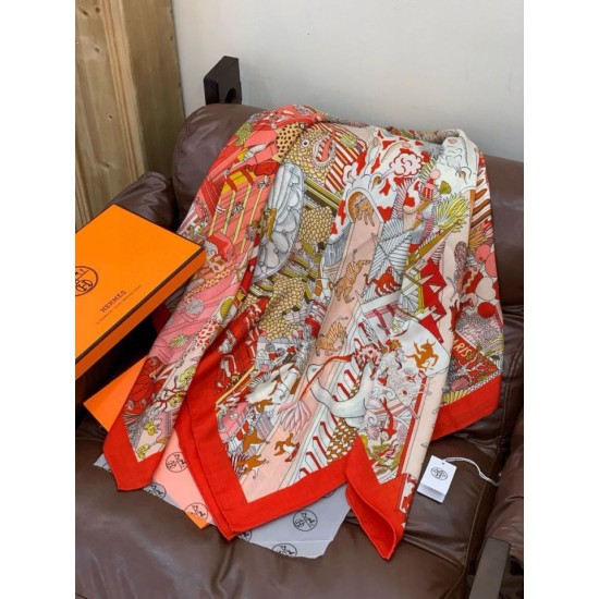 Special Grade Replica Hermès Animal City reversible cashmere scarf 140 Red Clone Sale