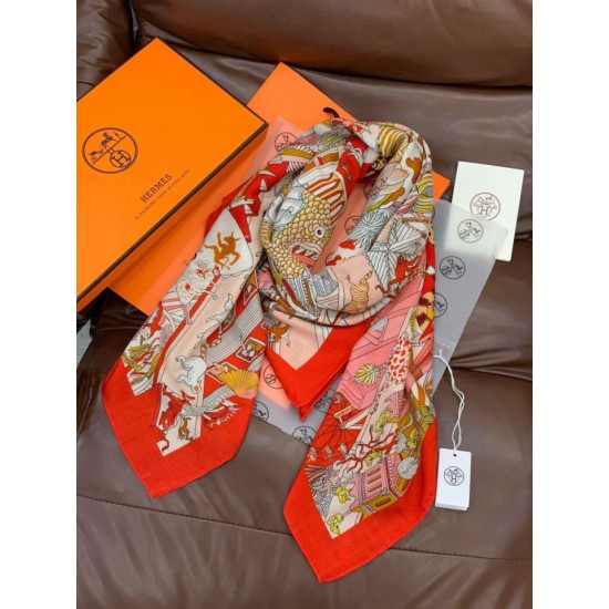 Special Grade Replica Hermès Animal City reversible cashmere scarf 140 Red Clone Sale