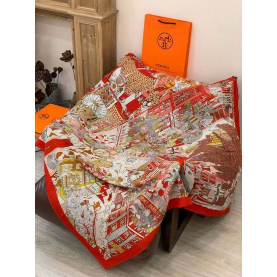 Special Grade Replica Hermès Animal City reversible cashmere scarf 140 Red Clone Sale
