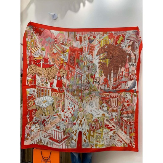 Special Grade Replica Hermès Animal City reversible cashmere scarf 140 Red Clone Sale