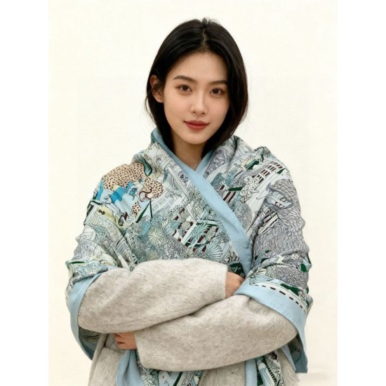Special Grade Replica Hermès Animal City reversible cashmere scarf 140 Blue Clone Sale
