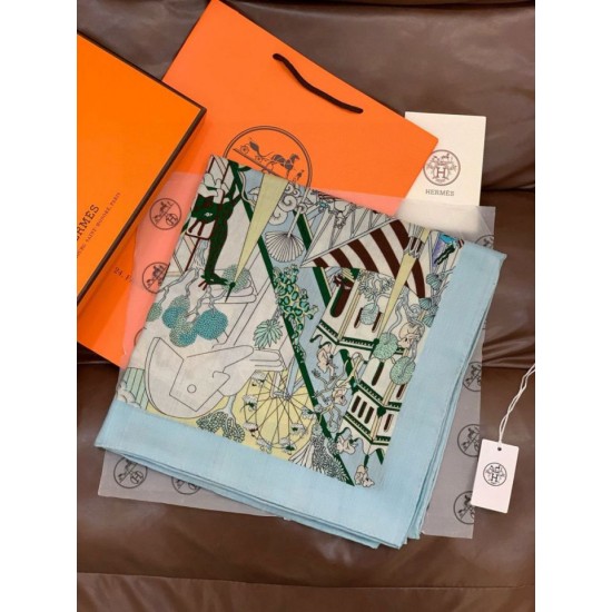 Special Grade Replica Hermès Animal City reversible cashmere scarf 140 Blue Clone Sale