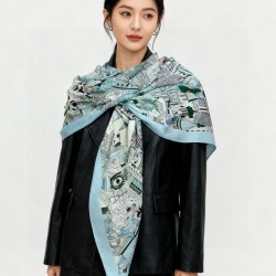 Special Grade Replica Hermès Animal City reversible cashmere scarf 140 Blue Clone Sale