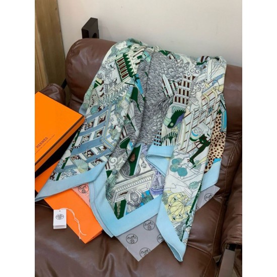 Special Grade Replica Hermès Animal City reversible cashmere scarf 140 Blue Clone Sale