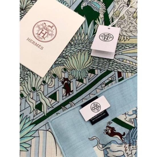 Special Grade Replica Hermès Animal City reversible cashmere scarf 140 Blue Clone Sale