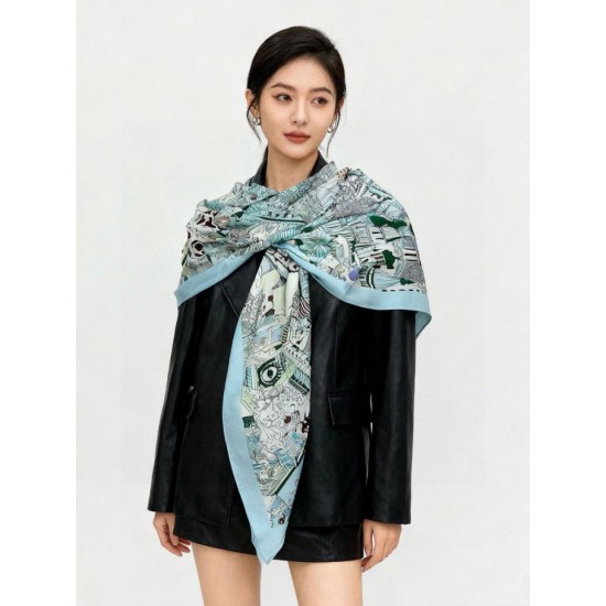 Special Grade Replica Hermès Animal City reversible cashmere scarf 140 Blue Clone Sale