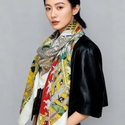 Special Grade Replica Hermès Animal City reversible cashmere scarf 140 Yellow Clone Sale