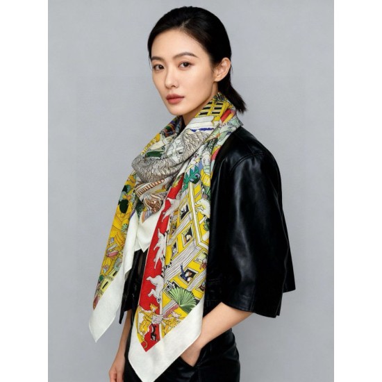 Special Grade Replica Hermès Animal City reversible cashmere scarf 140 Yellow Clone Sale