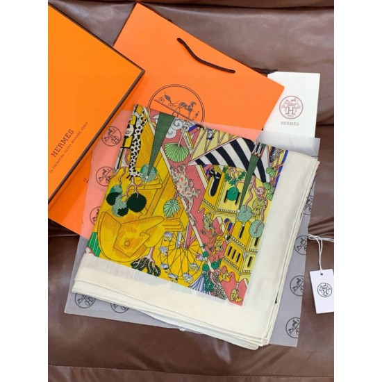 Special Grade Replica Hermès Animal City reversible cashmere scarf 140 Yellow Clone Sale