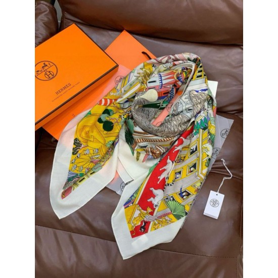 Special Grade Replica Hermès Animal City reversible cashmere scarf 140 Yellow Clone Sale