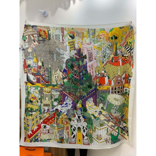 Special Grade Replica Hermès Animal City reversible cashmere scarf 140 Yellow Clone Sale