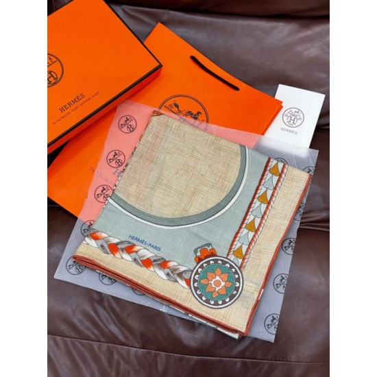 Special Grade Replica Hermès Sweet Saddleware Double-sided Tone Velvet Square Scarf 140 Apricot Clone Sale