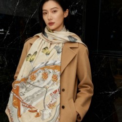 Special Grade Replica Hermès Sweet Saddleware Double-sided Tone Velvet Square Scarf 140 Apricot Clone Sale