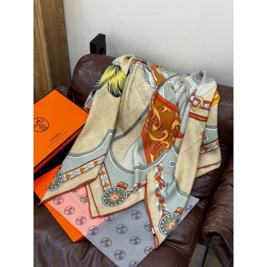 Special Grade Replica Hermès Sweet Saddleware Double-sided Tone Velvet Square Scarf 140 Apricot Clone Sale