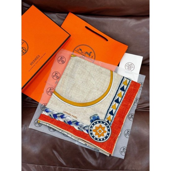 Special Grade Replica Hermès Sweet Saddleware Double-sided Tone Velvet Square Scarf 140 Orange Clone Sale