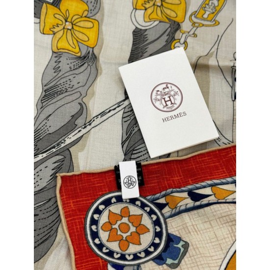 Special Grade Replica Hermès Sweet Saddleware Double-sided Tone Velvet Square Scarf 140 Orange Clone Sale