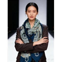 Special Grade Replica Hermès Rare Treasures Reversible Cashmere Handkerchief 140 Blue Clone Sale