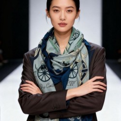 Special Grade Replica Hermès Rare Treasures Reversible Cashmere Handkerchief 140 Blue Clone Sale