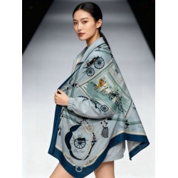 Special Grade Replica Hermès Rare Treasures Reversible Cashmere Handkerchief 140 Blue Clone Sale