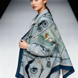 Special Grade Replica Hermès Rare Treasures Reversible Cashmere Handkerchief 140 Blue Clone Sale