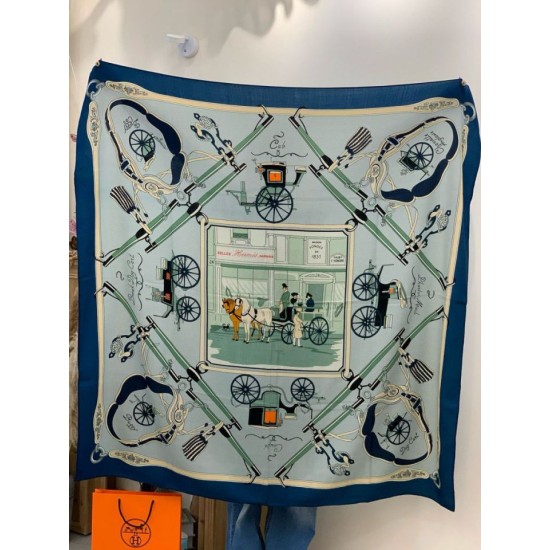 Special Grade Replica Hermès Rare Treasures Reversible Cashmere Handkerchief 140 Blue Clone Sale