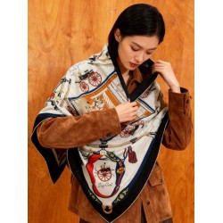 Special Grade Replica Hermès Rare Treasures Reversible Cashmere Handkerchief 140 Black Clone Sale