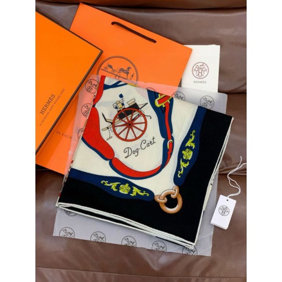 Special Grade Replica Hermès Rare Treasures Reversible Cashmere Handkerchief 140 Black Clone Sale