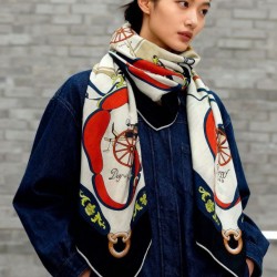 Special Grade Replica Hermès Rare Treasures Reversible Cashmere Handkerchief 140 Black Clone Sale