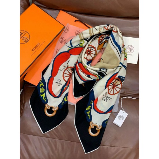 Special Grade Replica Hermès Rare Treasures Reversible Cashmere Handkerchief 140 Black Clone Sale