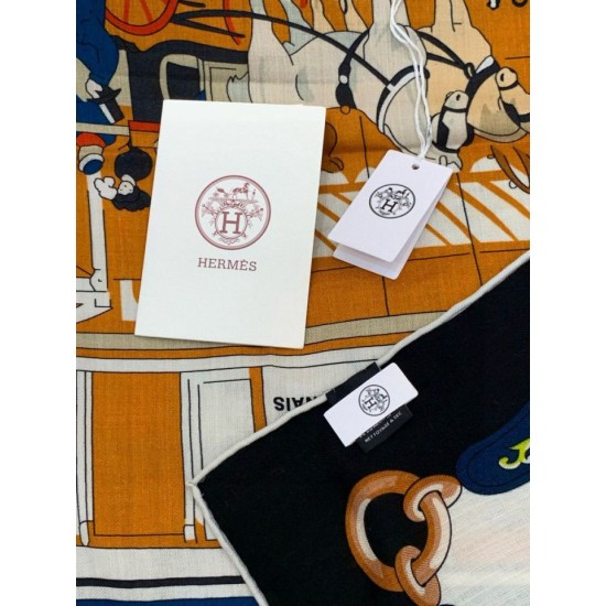 Special Grade Replica Hermès Rare Treasures Reversible Cashmere Handkerchief 140 Black Clone Sale