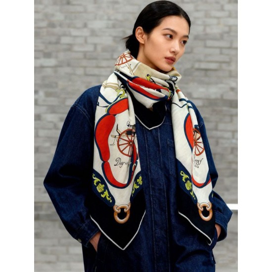 Special Grade Replica Hermès Rare Treasures Reversible Cashmere Handkerchief 140 Black Clone Sale