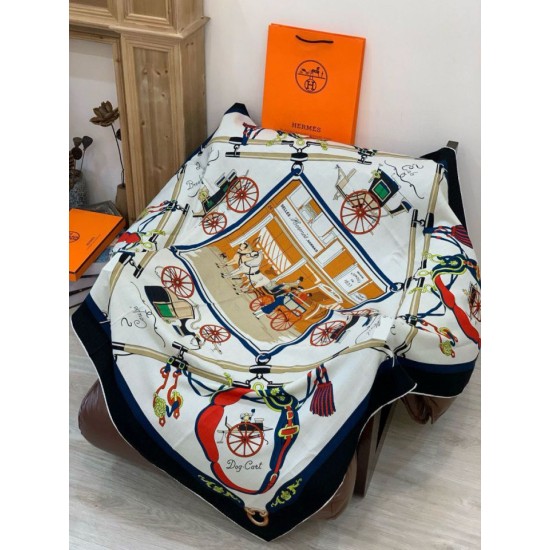 Special Grade Replica Hermès Rare Treasures Reversible Cashmere Handkerchief 140 Black Clone Sale