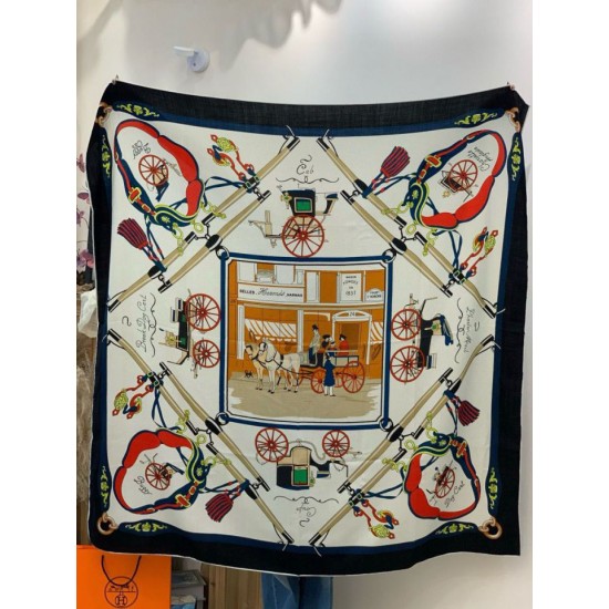 Special Grade Replica Hermès Rare Treasures Reversible Cashmere Handkerchief 140 Black Clone Sale