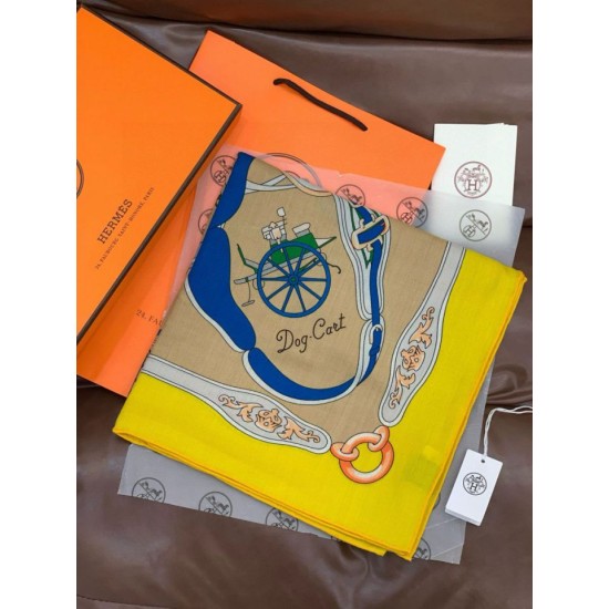 Special Grade Replica Hermès Rare Treasures Reversible Cashmere Handkerchief 140 Yellow Clone Sale