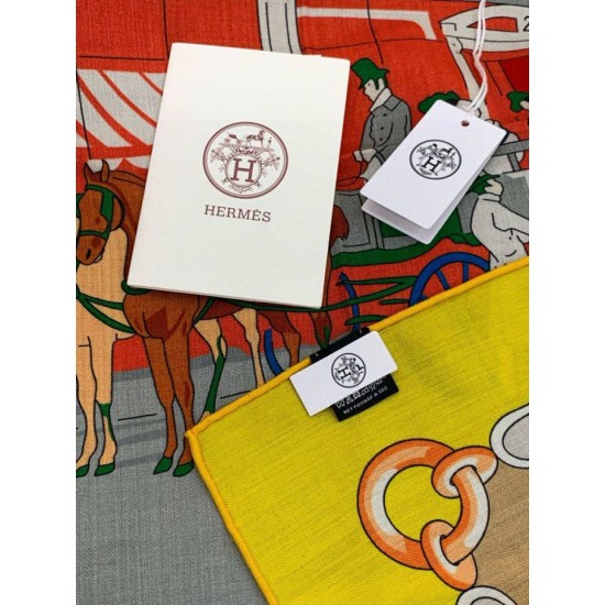 Special Grade Replica Hermès Rare Treasures Reversible Cashmere Handkerchief 140 Yellow Clone Sale