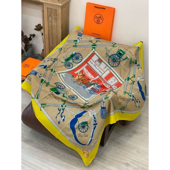 Special Grade Replica Hermès Rare Treasures Reversible Cashmere Handkerchief 140 Yellow Clone Sale