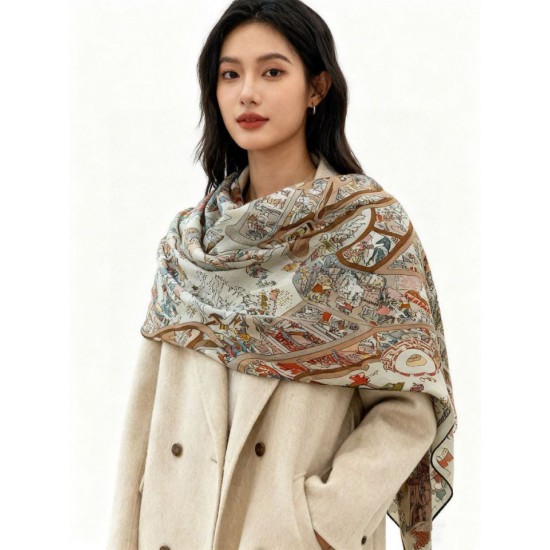 Special Grade Replica Hermes Equestrian Academy Reversible Velvet Shawl 140 Brown Clone Sale