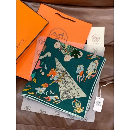 Special Grade Replica Hermes Equestrian Academy Reversible Velvet Shawl 140 Green Clone Sale