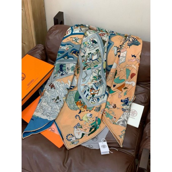 Special Grade Replica Hermes Equestrian Academy Reversible Velvet Shawl 140 Blue Clone Sale