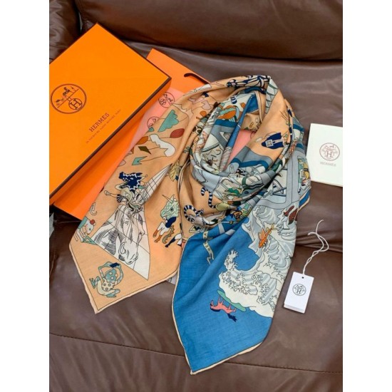 Special Grade Replica Hermes Equestrian Academy Reversible Velvet Shawl 140 Blue Clone Sale