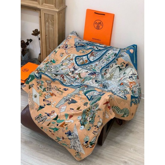 Special Grade Replica Hermes Equestrian Academy Reversible Velvet Shawl 140 Blue Clone Sale