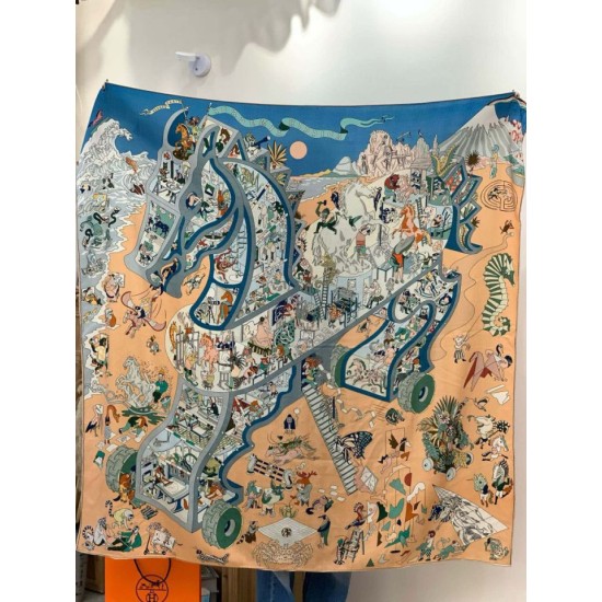 Special Grade Replica Hermes Equestrian Academy Reversible Velvet Shawl 140 Blue Clone Sale