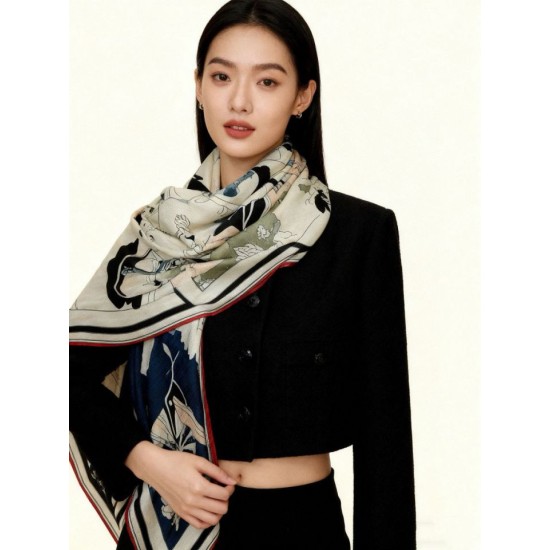 Special Grade Replica Hermes Surrealist Hermes Hub Velvet Scarf 140 Coffee Clone Sale