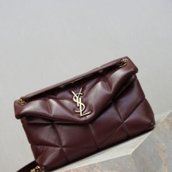 Special Grade Replica YSL Saint Laurent Small Loulou Puffer Crossbody Bag, Maroon Nappa Clone Sale