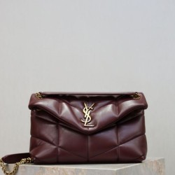 Special Grade Replica YSL Saint Laurent Small Loulou Puffer Crossbody Bag, Maroon Nappa Clone Sale