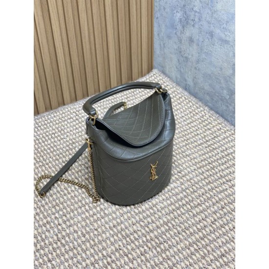 Special Grade Replica YSL Saint Laurent Mini Gaby Bucket Bag, Moss Green Clone Sale