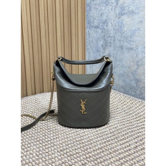 Special Grade Replica YSL Saint Laurent Mini Gaby Bucket Bag, Moss Green Clone Sale
