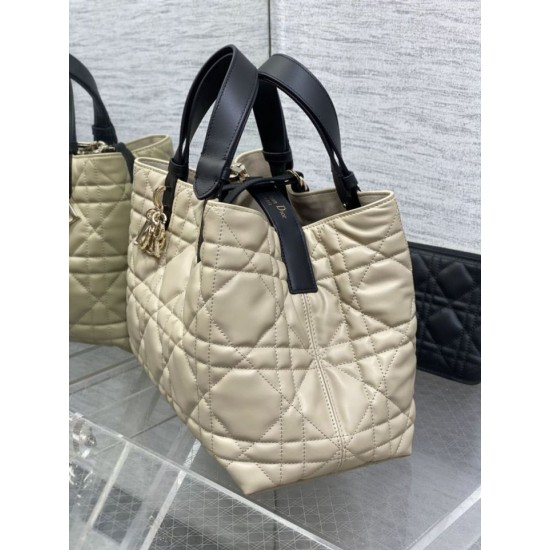 Special Grade Replica Dior Toujours Small/Medium/Large Tote Bag in Macrocannage Calfskin, Powder Beige Clone Sale